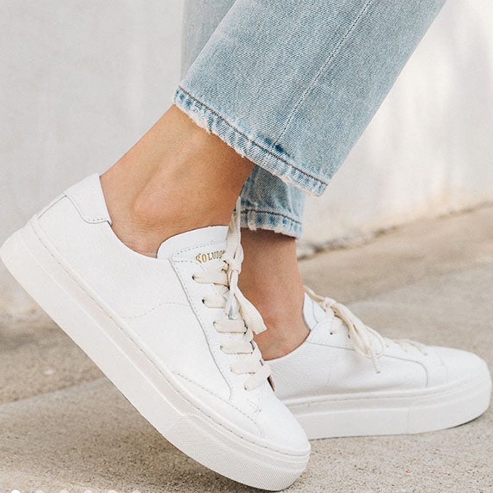 Soludos Ibiza Platform white leather Sneaker size 11